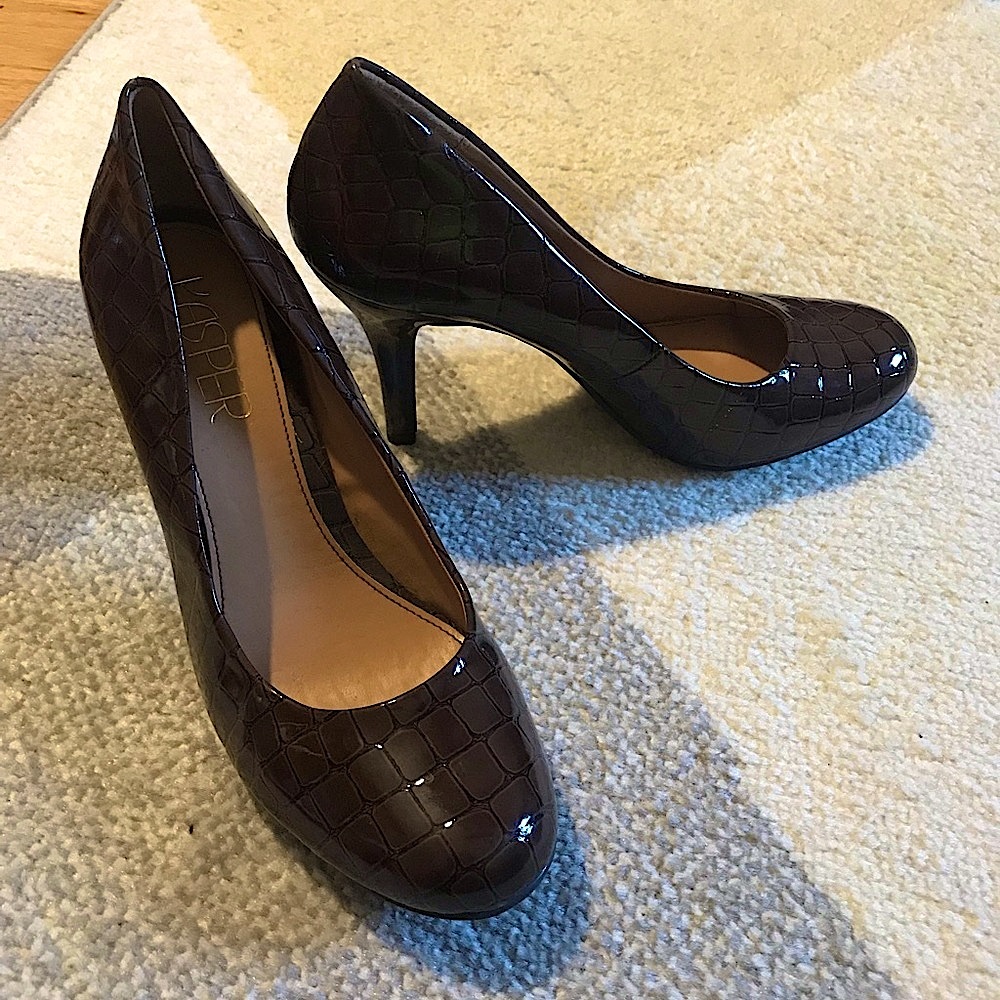 Brown Reptile Patent Leather Pumps